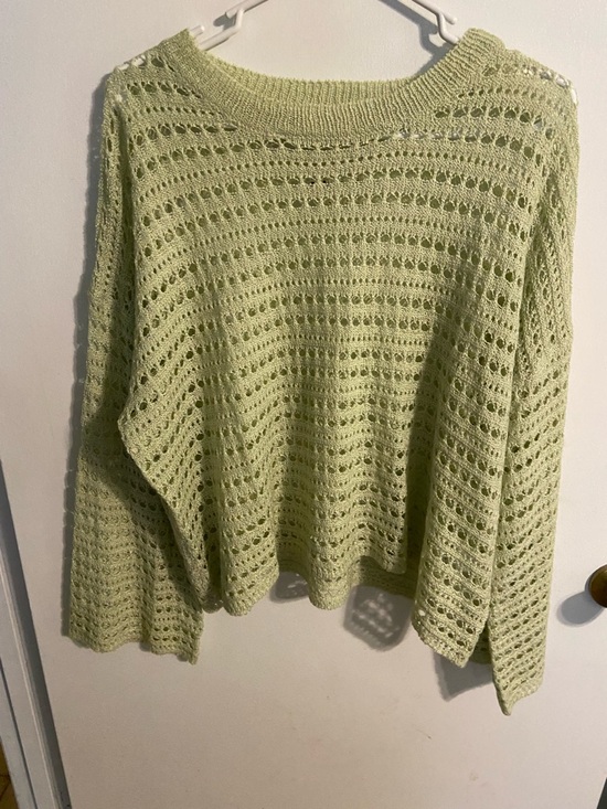 LA MIEL Sweaters - LA MIEL Light Green Open-Weave Crewneck Sweater